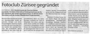 Bericht in der Zürichsee Zeitung